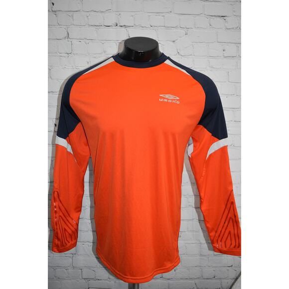 Umbro Soccer Goalie Shirt Mens Size Large Padded Elbows Polyester Orange Blue - Picture 9 of 10